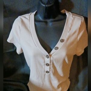 Tan ribbed short sleeve top sz sm